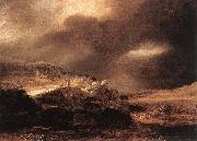 REMBRANDT Harmenszoon van Rijn Stormy Landscape wsty oil on canvas